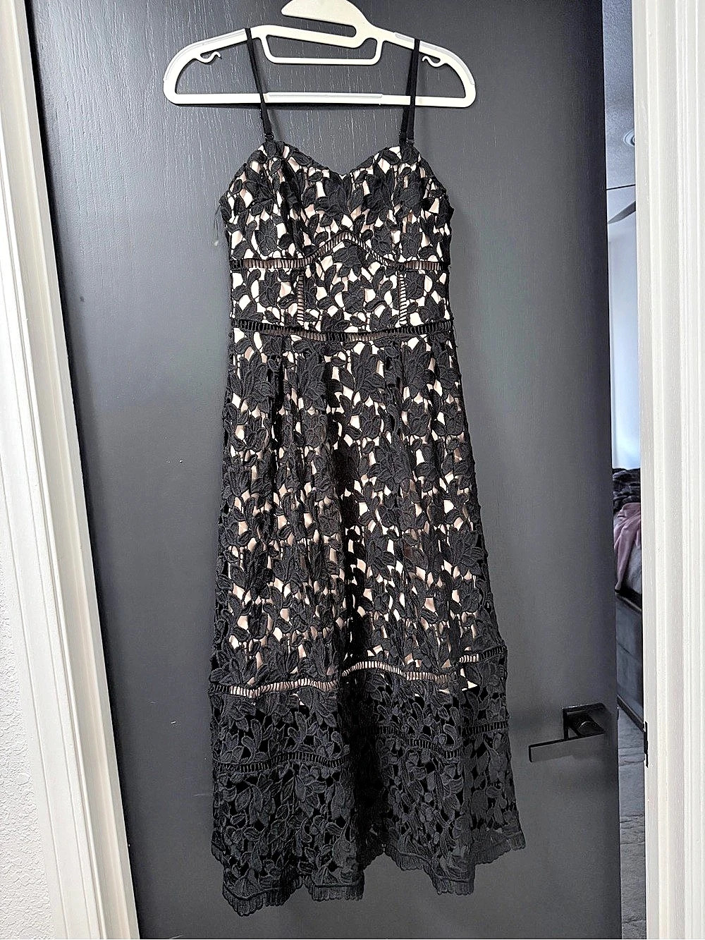 Suzy Shier Black Lace Maxi Dress NWT